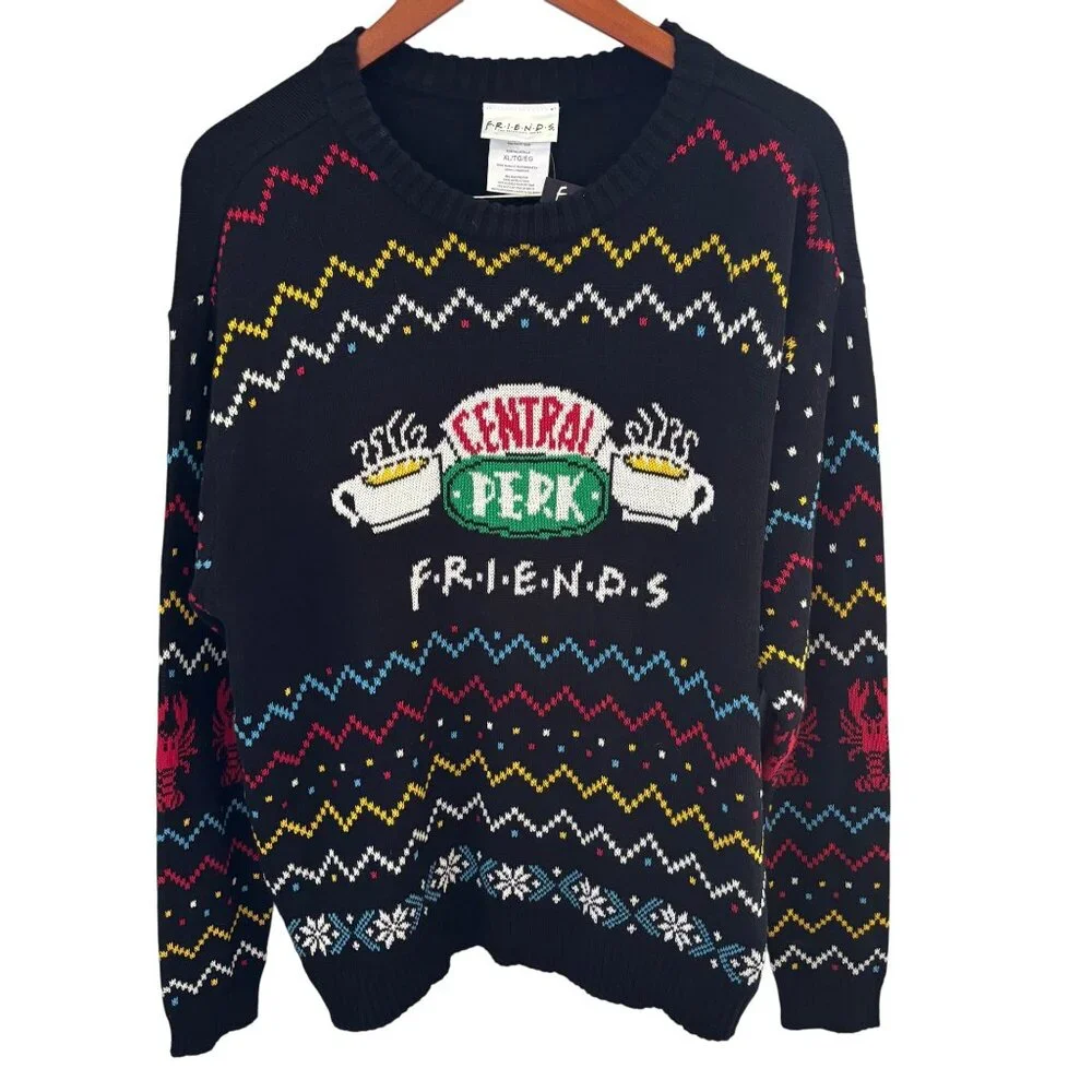 Ugly Christmas Sweater Friends TV Show Unisex Black Sweater Size XL Central Perk - Picture 2 of 8
